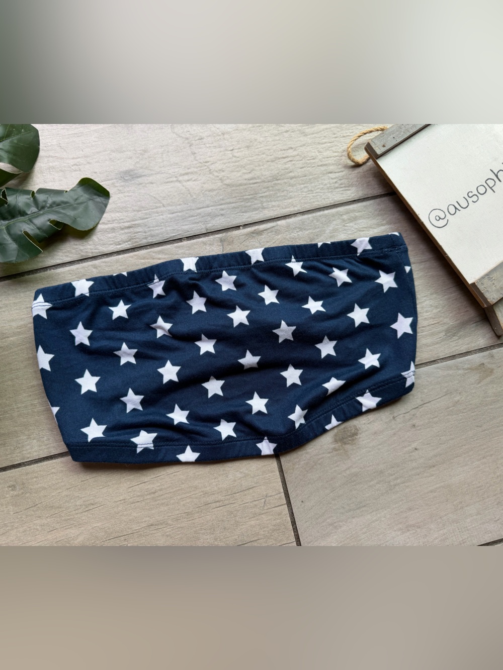 No Noundaries Navy Blue White Star USA Bandeau Cropped Tube Top. Size S